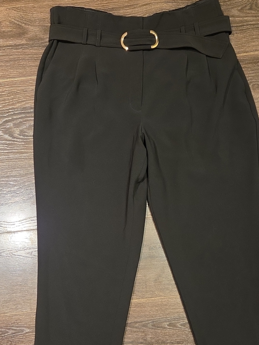 ❤️ EXPRESS HIGH RISE PLEATED TAPERED BELTED CREPE PANTS / TROUSERS, BLACK, 14 - Picture 3 of 9